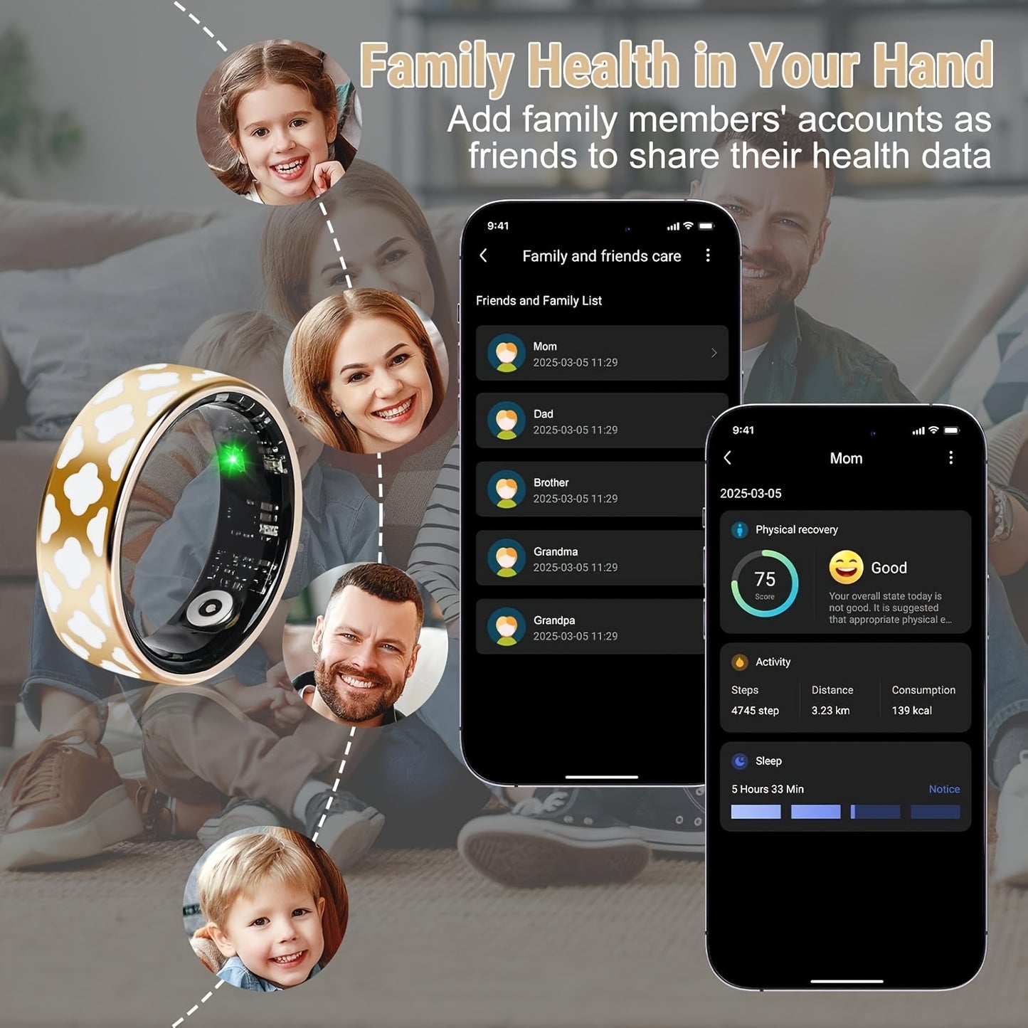 Ring Designed for Women, Featuring 5ATM Waterproof Capabilities, Tracks Activities, Stress Levels, Sleep Patterns, Menstrual Cycles, Steps Taken, Distance Traveled, And Calories Burned. This Health Tracker Is Compatible with