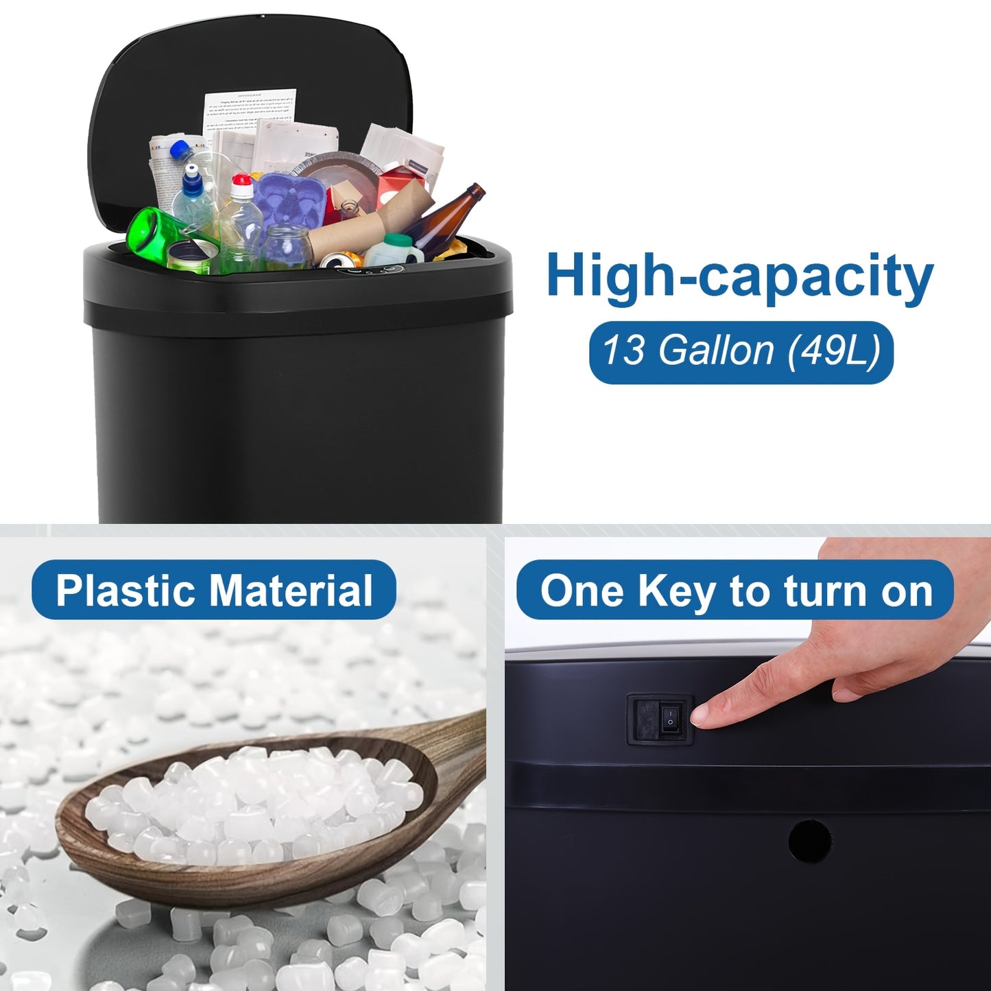 DOPINMIN Touchless Trash Can With Automatic Sensor Plastic Waste Bin