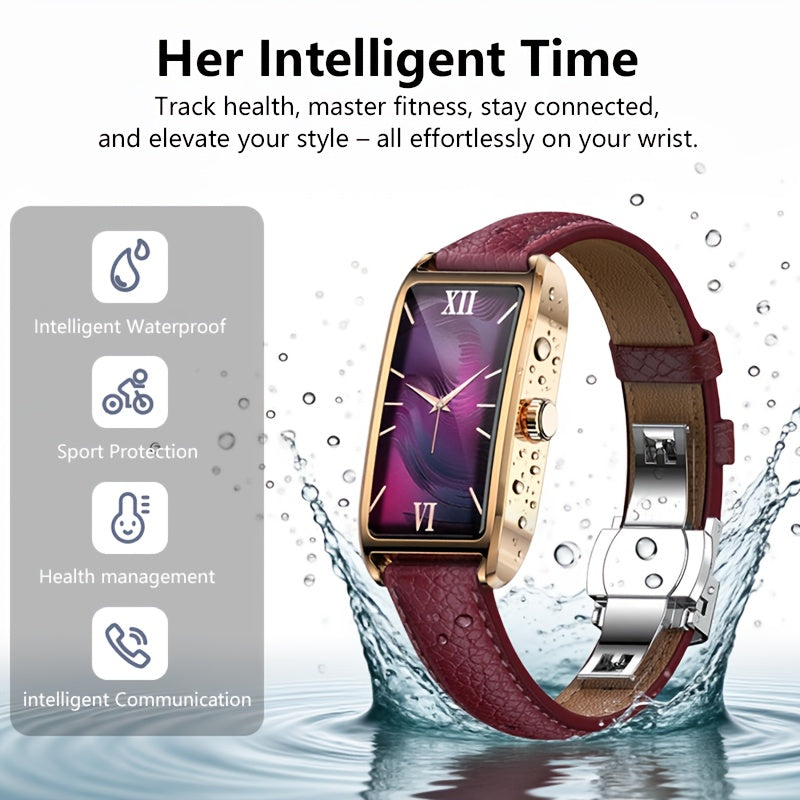 Couple smart High Quality watch, retro square dial, brown strap, Keep Health health tracking, suitable for more than ten languages and over a hundred modes, supporting exercise recording, menstrual period recording, sleep mon