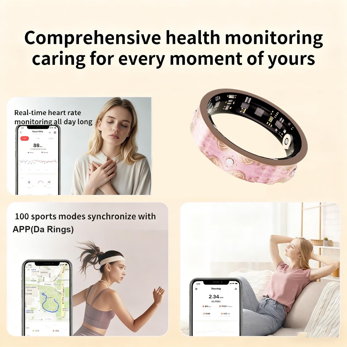 Smart Ring for Women - Fitness Ring with Step, Distance, Calorie, Menstrual Cycle, IP68 Health Rings for Women, Smart Rings for iOS/Android, Gift for Mom/Girlfriend