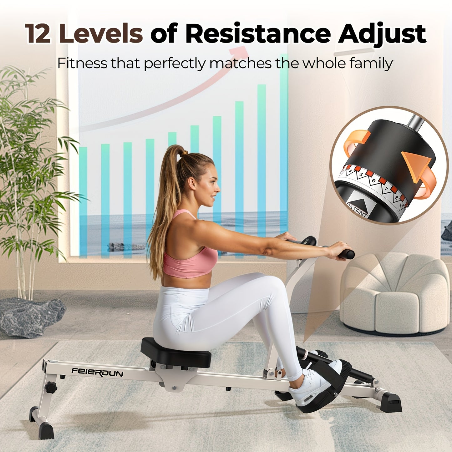 [Foldable Rowing Machine] FEIERDUNSTYO Foldable Hydraulic Rowing Machine for Home - 330LBS Weight Capacity, 12-Level Adjustable Resistance, Compact Space-Saving Design with Silent Operation, Full-Body Workout Equipment for Ca