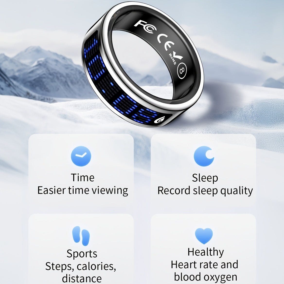 New Style Unisex Smart Ring With Display Screen And Charging Dock. It'S An IP68 Waterproof Fitness Ring And Fitness Tracker. It Can Track Sports, Sleep, Health, And Female Menstrual Cycles. It Supports Incoming Call Alerts, R