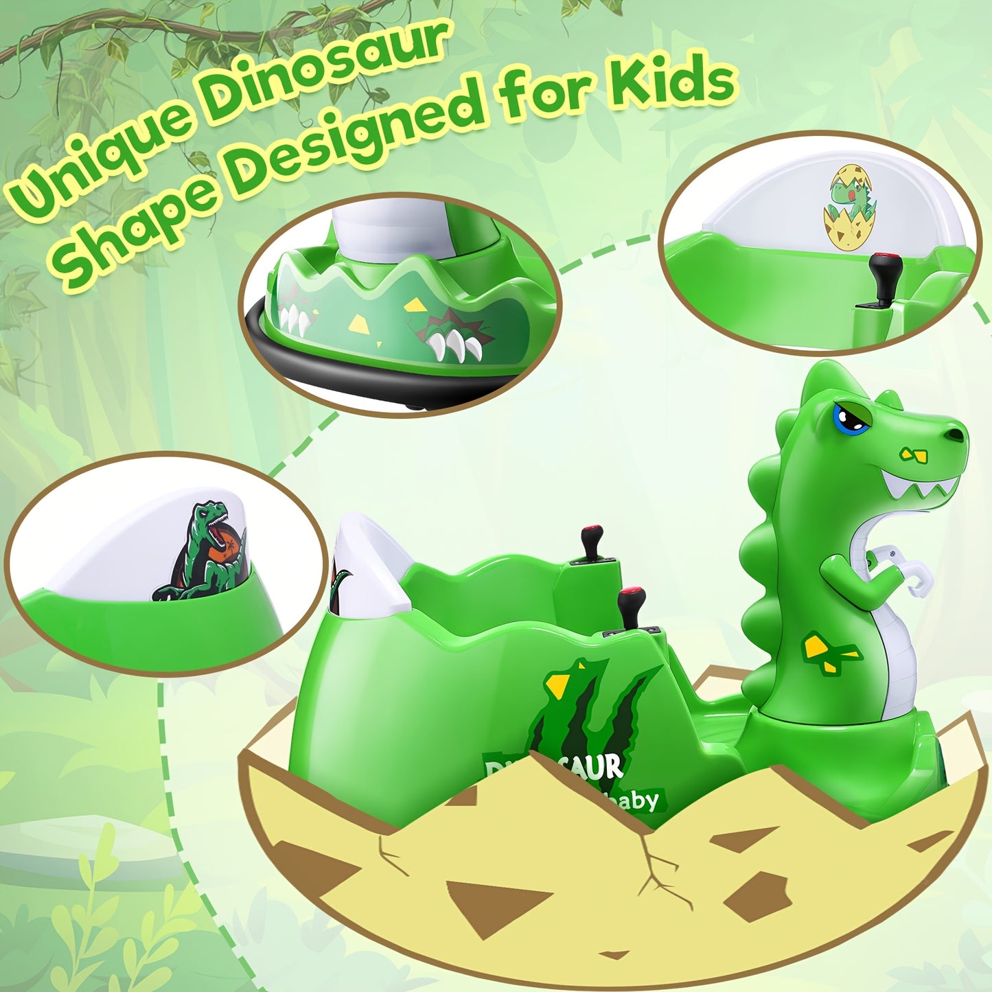 12V Kids Ride-On Bumper Car Suitable for with Parent Remote, Music, 360° Spin, 2 Driving Modes & 3-Speed - Power-Wheel Vehicle with Rubber Tires, Giraffe/LED Light or Dinosaur/LED Spray