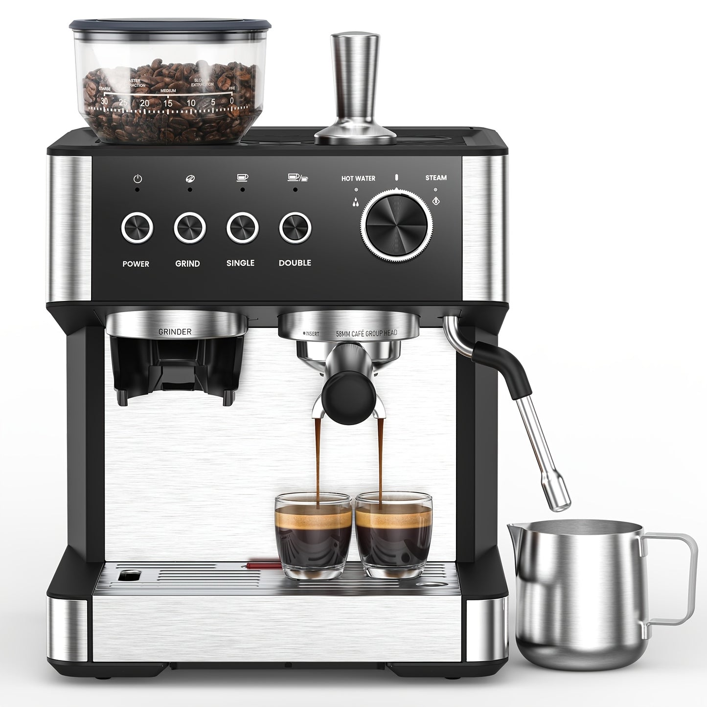 KNDKOCoffee Espresso Machine With Built-In Grinder Stainless Steel