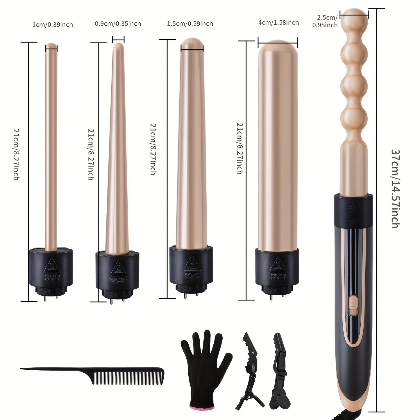 Hair Curling Wand 5in 1 Hair Curlers Iron Set 0.4" - 1.25" with 5 Ceramic Interchangeable Barrel for Long Short Hair Styling Tool for Women Gifts Birthday Christmas Thanksgiving Day New Year Festival Hairstylist Essentials St