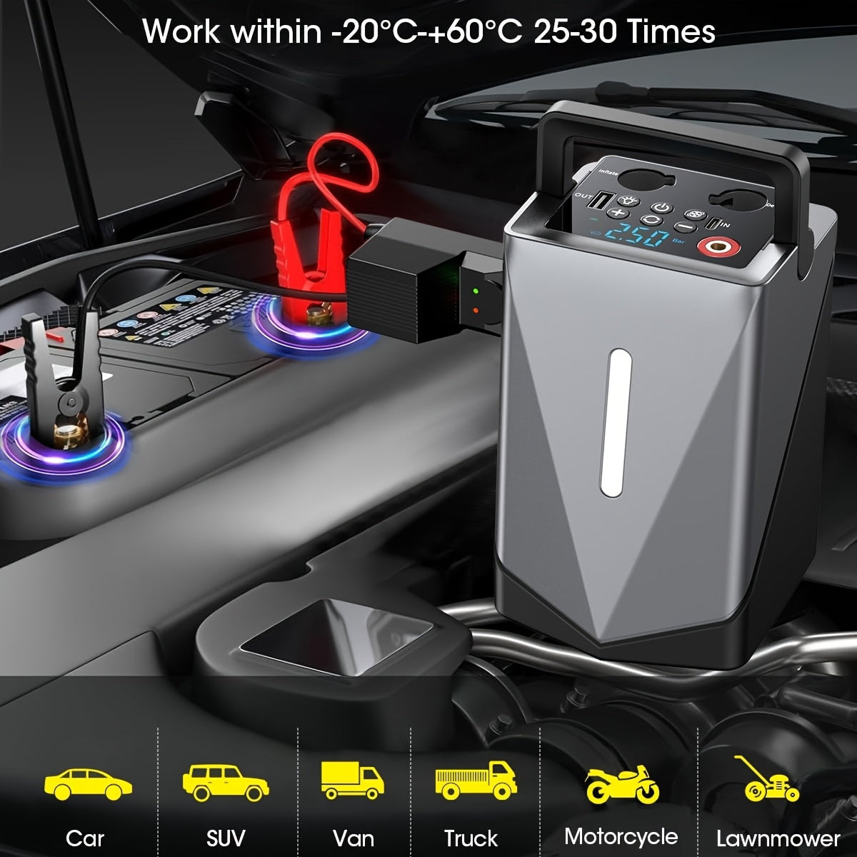 Jump Starter With Air Compressor Portable Battery Charger