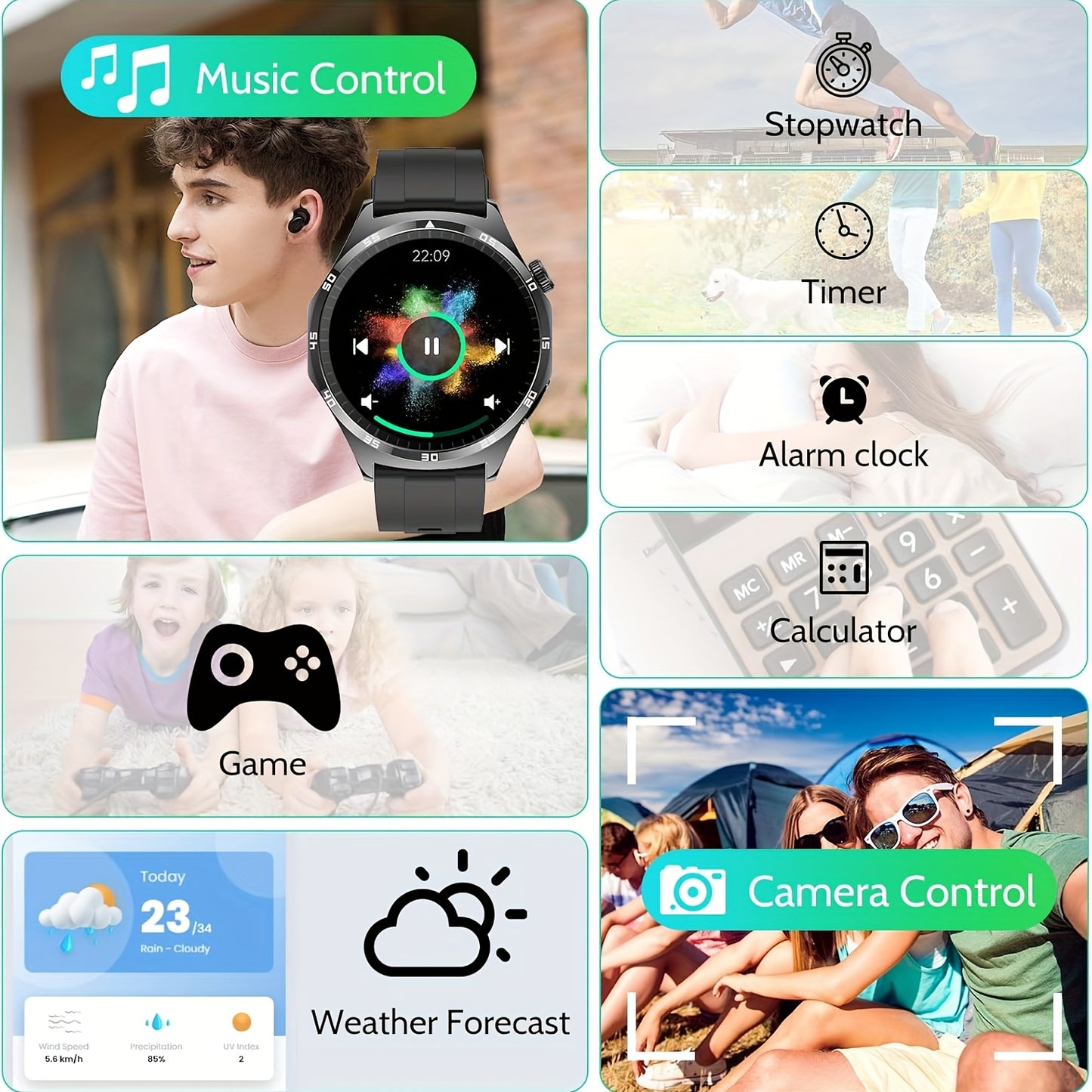 YYKY Smartwatch AMOLED Display Long-Lasting Battery Bluetooth 5.0