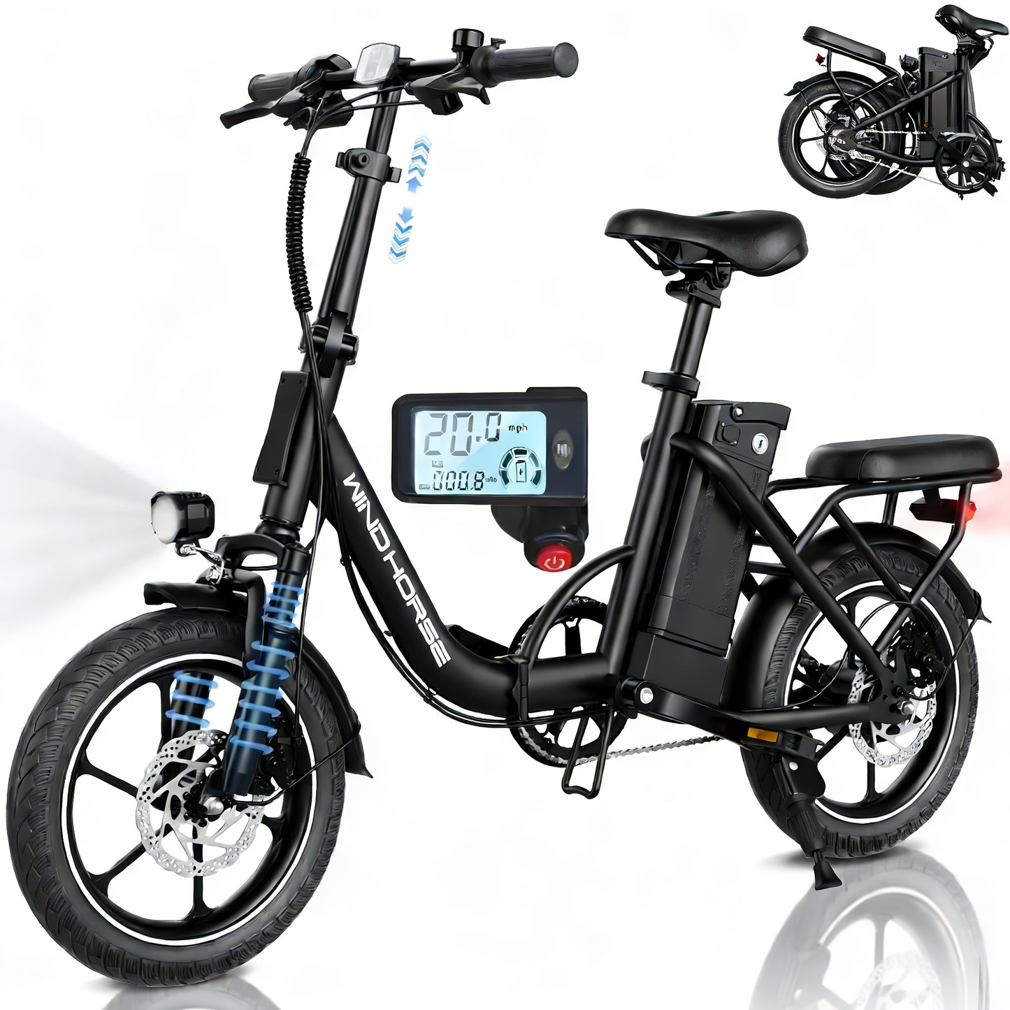 WINDHORSE Folding Electric Bike 2-Seater With Shock Absorption