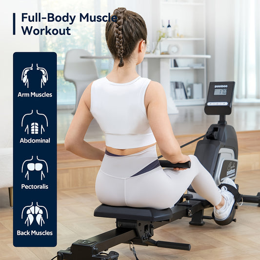 HASIMAN Foldable Home Rowing Machine Adjustable Resistance Rowing Machine Indoor Exercise Rower with Combination Strength Exercise & LCD Monitor, Compact Saving Family Space