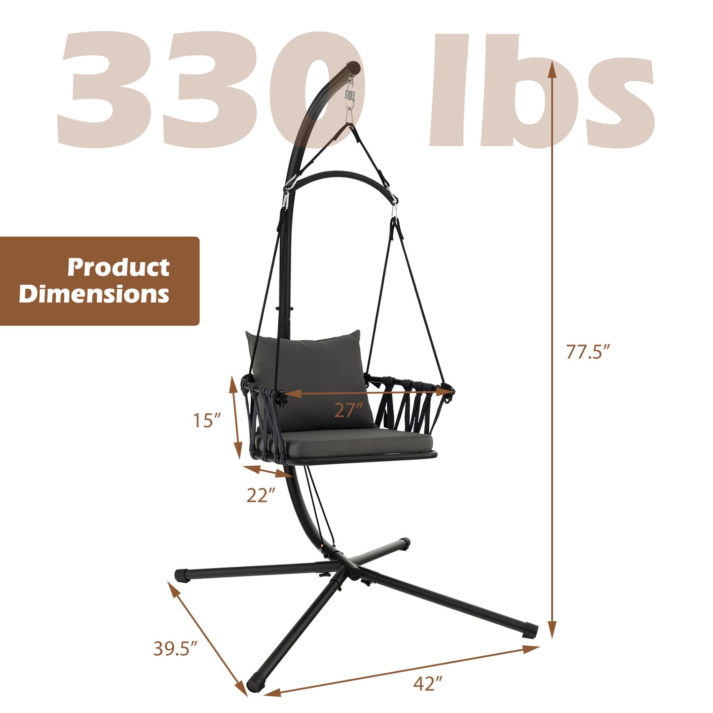 Costway Foldable Hanging Chair With Stand For Indoor Outdoor Use
