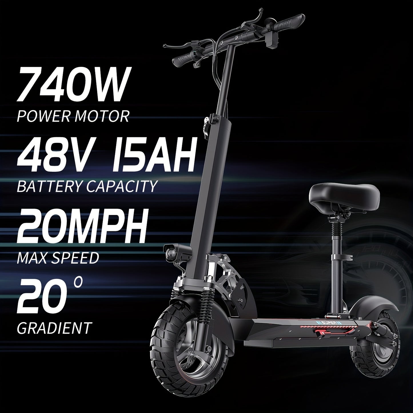 Electric Scooter Foldable 48V 15Ah Battery for Commuting