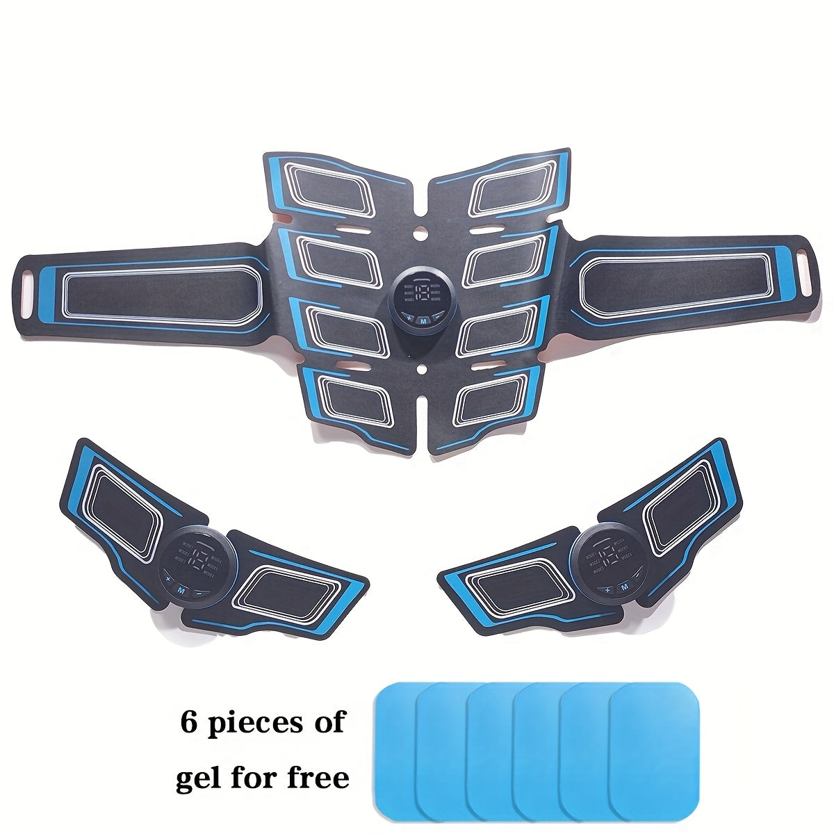 EMS abdominal muscle stimulator, 1 abdominal belt+2 arms+3 host+gel film, muscle auxiliary stimulator, suitable for arm/ abdomen/ thigh, USB charging massager, EMS electronic massage, multi-functional muscle stimulator, 6 mod