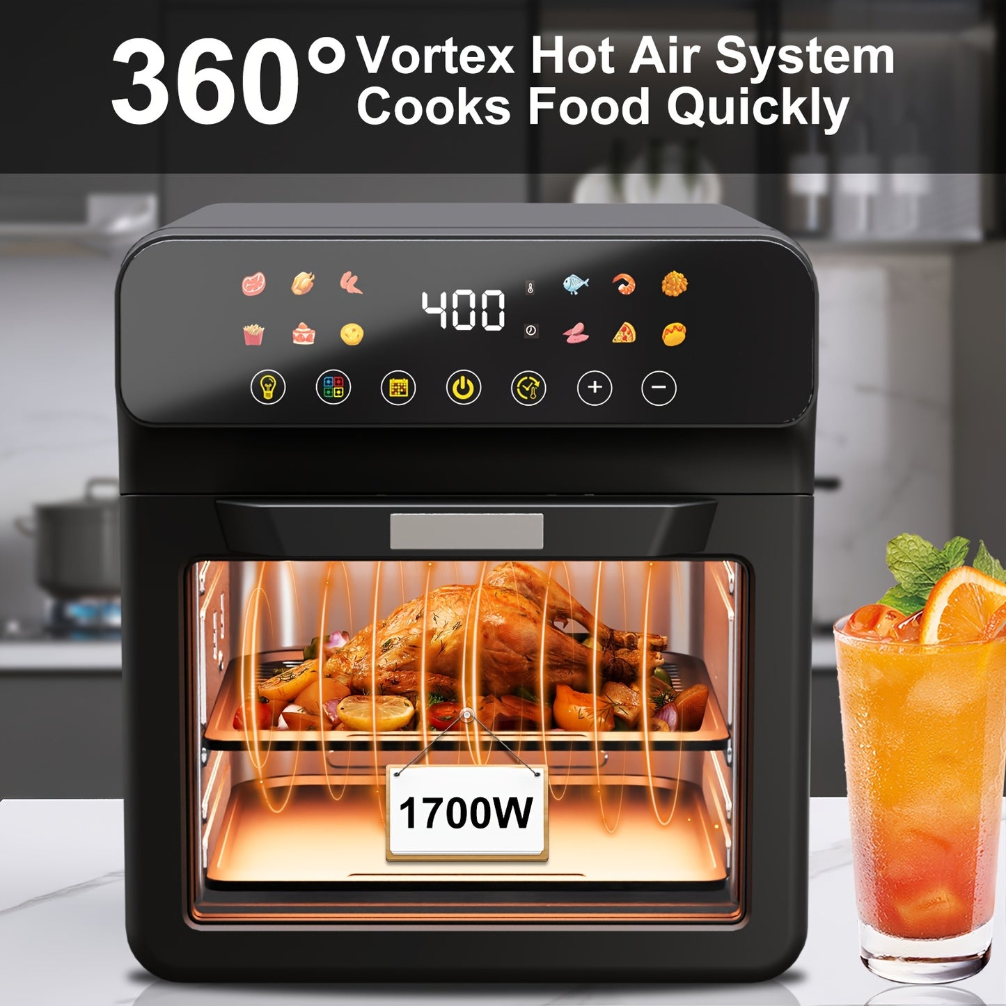 12Qt Large Air Fryer Toaster Oven Combo, Extra Large Countertop Convection Oven with Digital Touchscreen, 12 Presets, Easy-View Window, Nonstick & Dishwasher-Safe, Bake, Roast, Reheat, Black, Air Fryer Oven