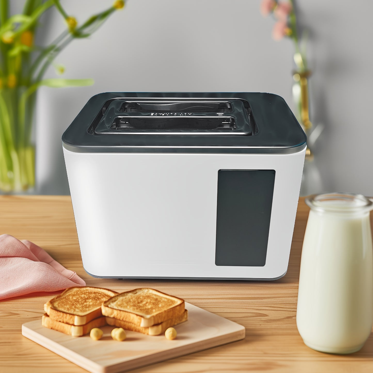 Touch Screen, Intelligent Stainless Steel 2pcs Toaster, 6 Tone Settings, 6 Bread Choices, Countdown, Unfreezing Cancellation And Other Functions, Movable Bread Crumb Tray, 900 Watts.