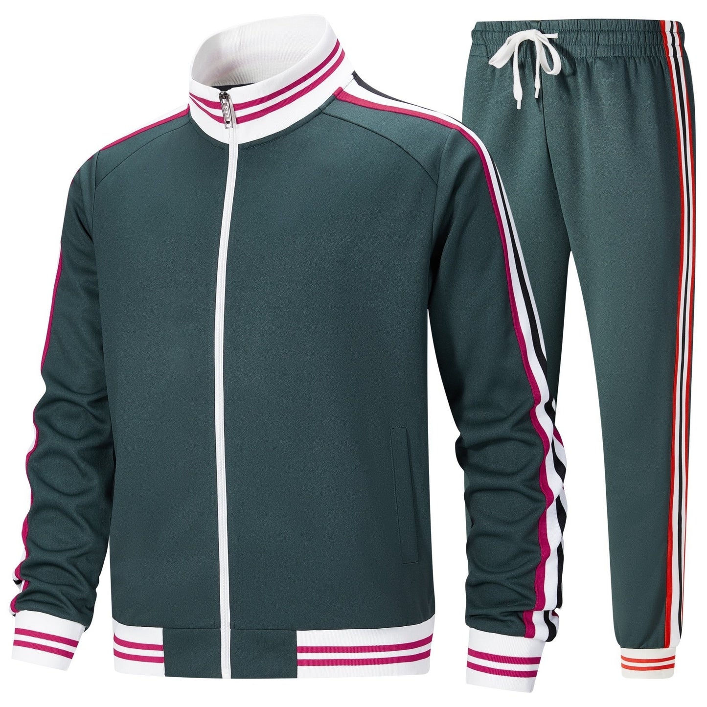 Men's Track Suit Set Polyester Zip Jacket And Pants 2pc