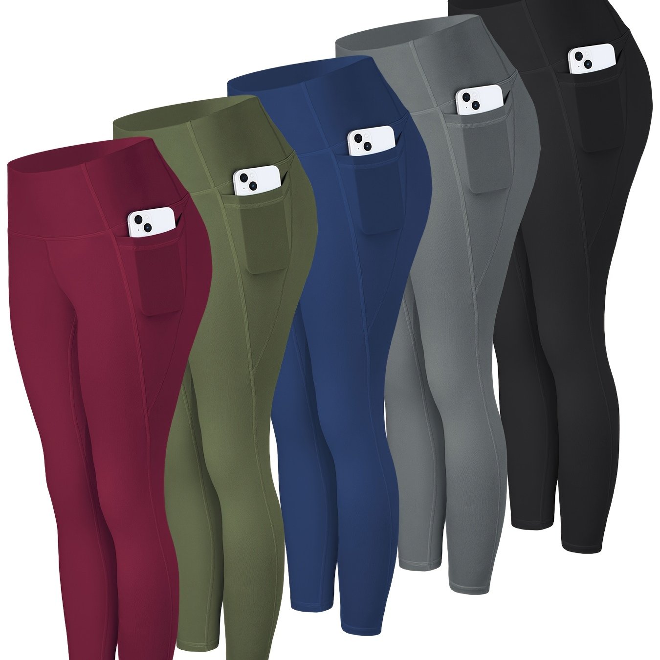 LINOZO Leggings With Pockets, High Waist Cropped Polyester