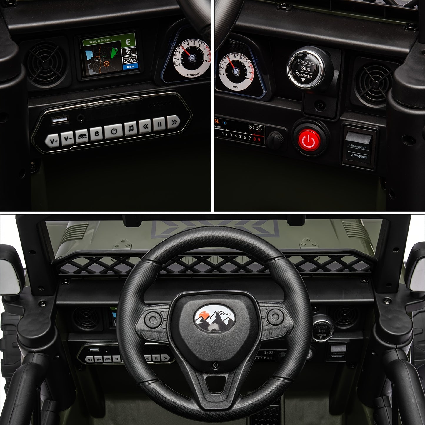 12V Battery Kids Ride On Truck | 4 Wheels Kids' Electric Vehicles Off-Road, Electric Toys Car For Kids With Remote, 3 Speed, Spring Suspension, Led Lights, Music, Christmas Birthday Children Gifts, Colors:, Red, Pink, Army Gr