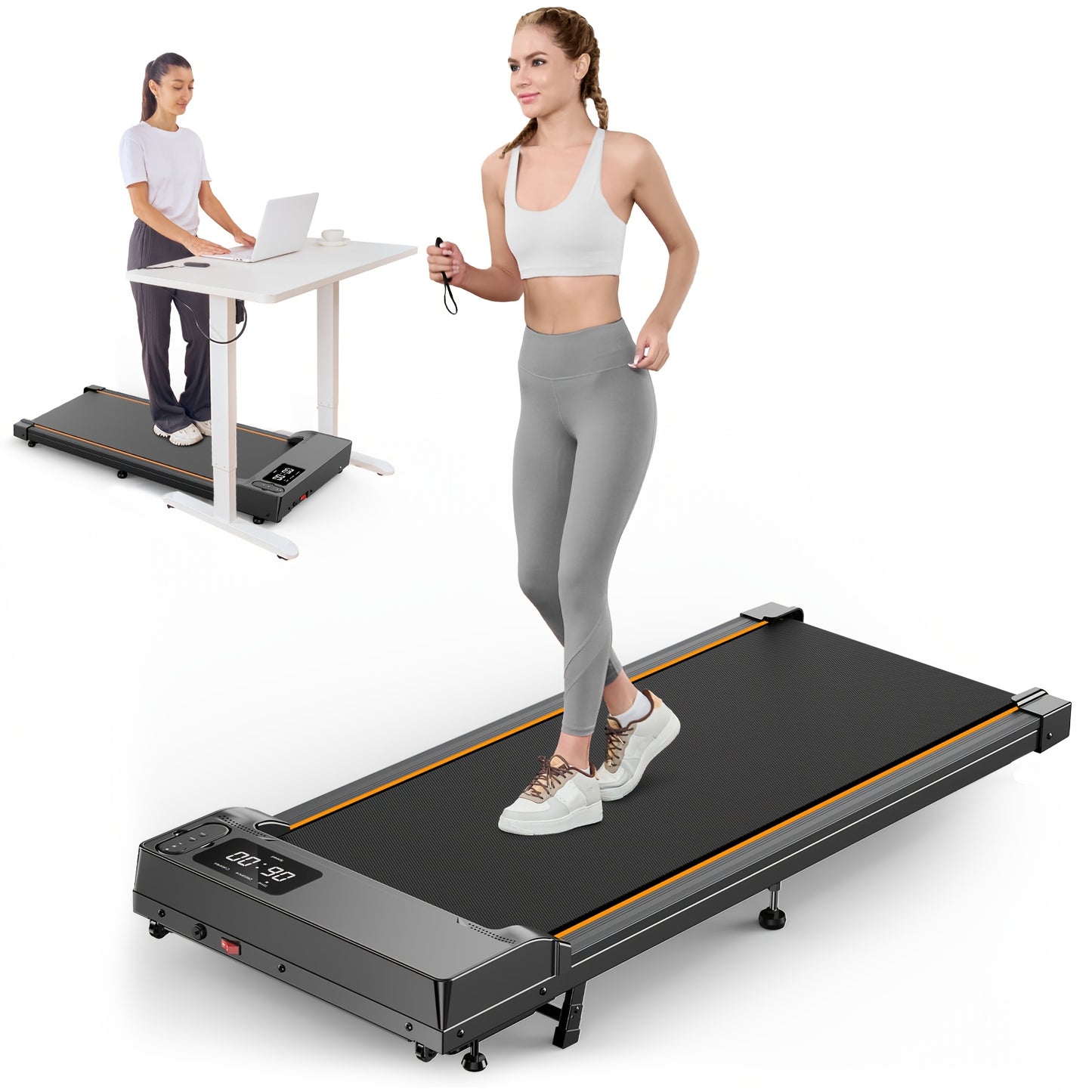 HOMSHADE 2-in-1 Walking Pad Treadmill Under Desk Portable