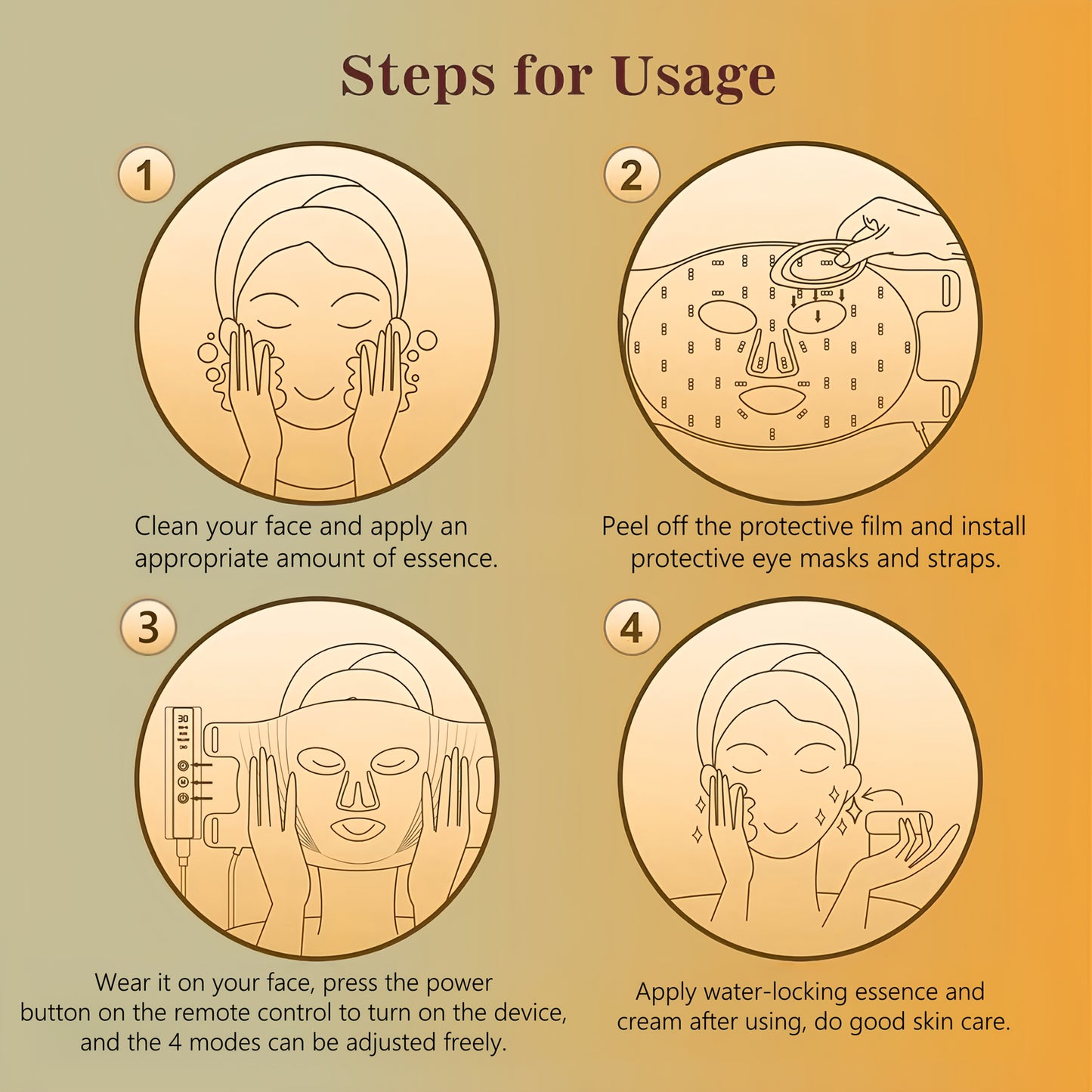 Four-mode LED Massage Mask, Rechargeable USB Powered Skin Care Beauty Mask, Equipped with 2000mAh Lithium Battery, No Fragrance, Suitable for Home Spa Relaxation