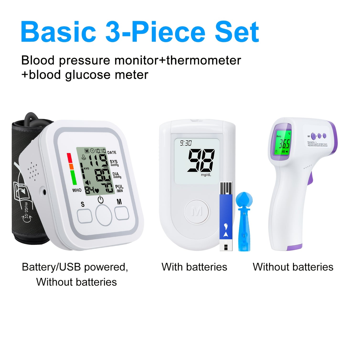 Mood Light 3-in-1 Home Health Monitor Kit: BP, Glucose, Thermometer