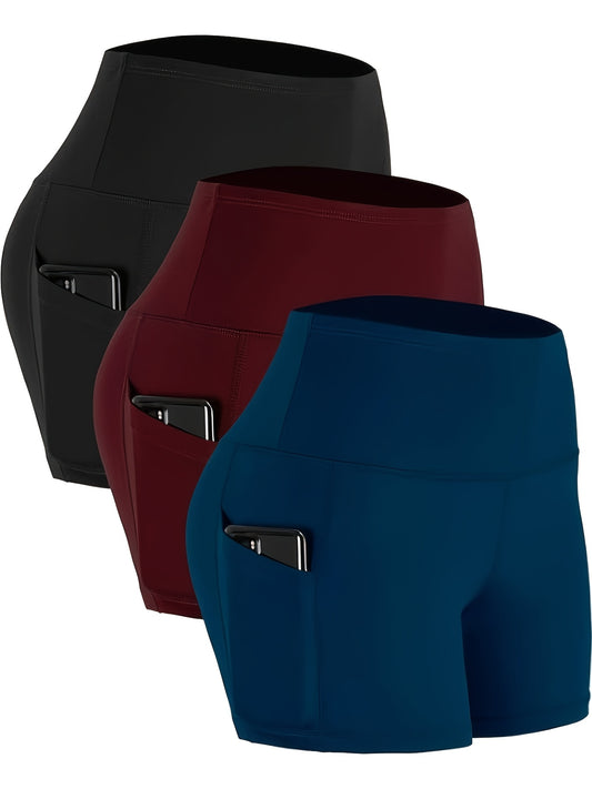 Three Piece Women's Portable Yoga Three Piece Pants with Pockets, Stretch Fitness Exercise Shorts