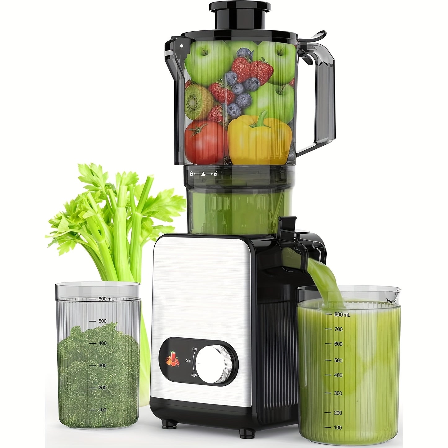 Cold Press Juicer, Large Feed Chute Juice High Juice Yield with Slow Masticating Juicer for Whole Vegetables & Fruits, Easy Assemble & Cleaning