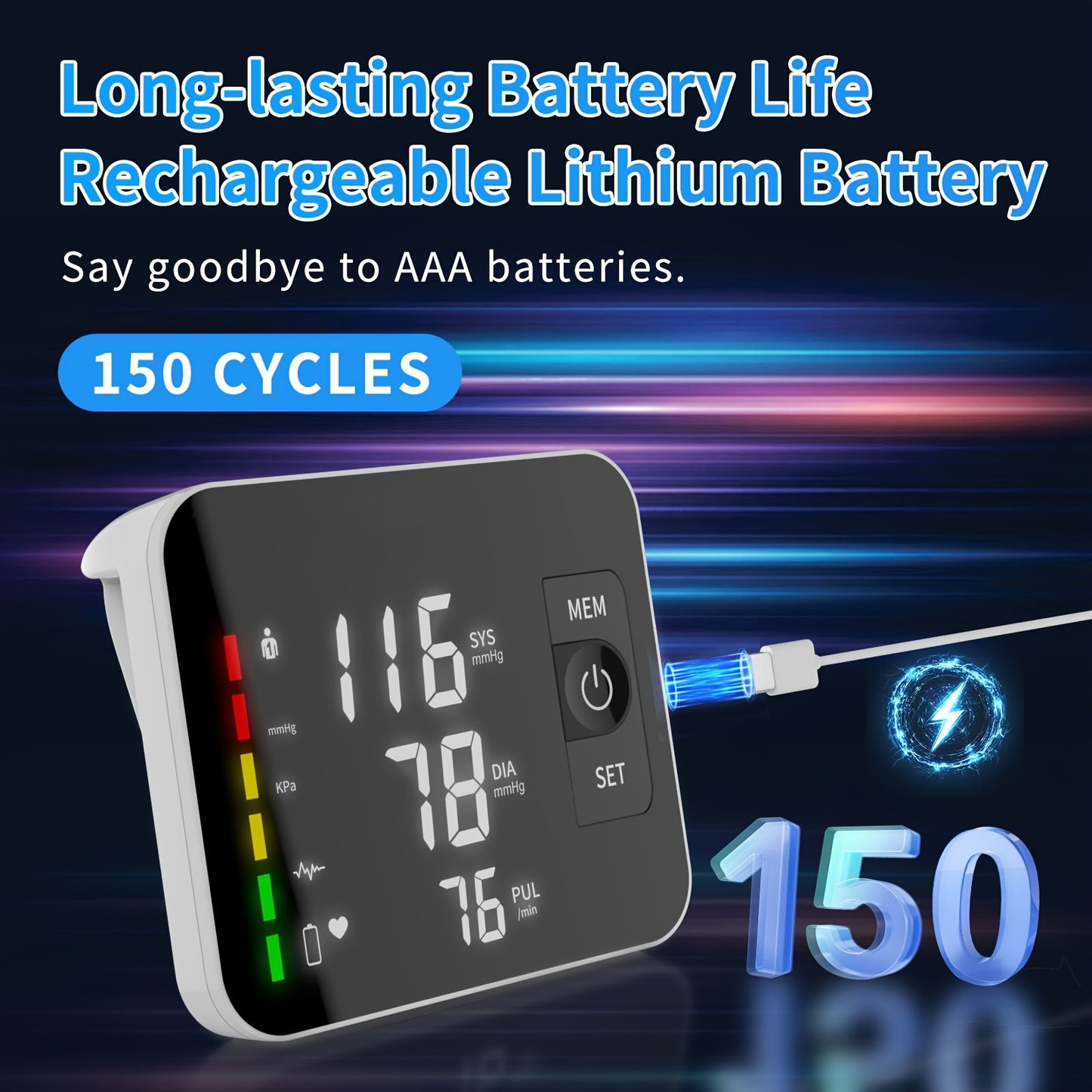 Arm Blood Pressure Monitor with LED Large Screen, Rechargeable Digital Blood Pressure Machine, BP Monitor Automatic Upper Arm Digital with 16.54 Inch Blood Pressure Cuff for Home Use, Easy Touch Operation, 2*120 Users Memory