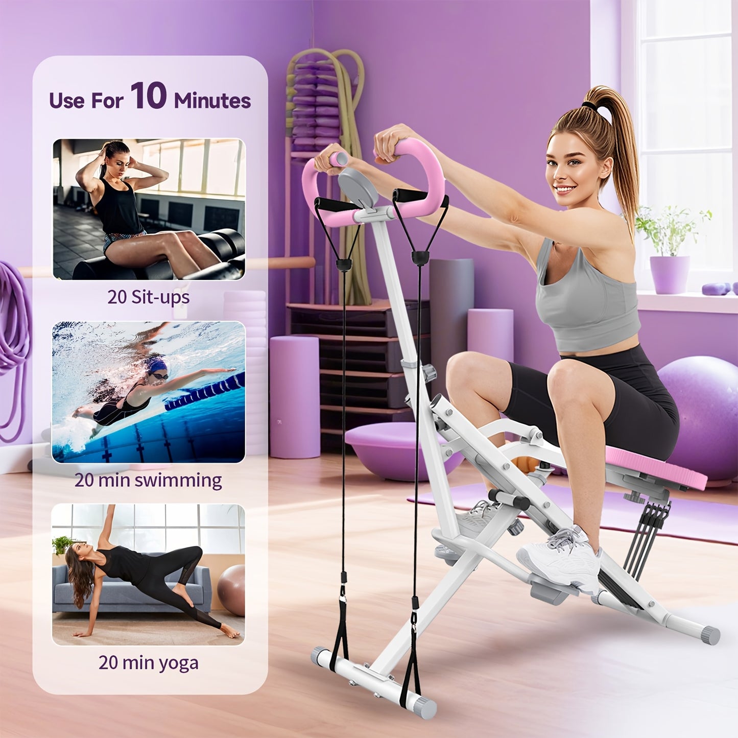 [Black Friday]Pink/Gray/Black/Red Row-N-Ride Squat Assist Trainer, Foldable & Easy Setup Exercise W/Adjustable Resistance, Home Training Machine For Arm, Glute & Leg Workout.Best Christmas Gift For Women/Men.