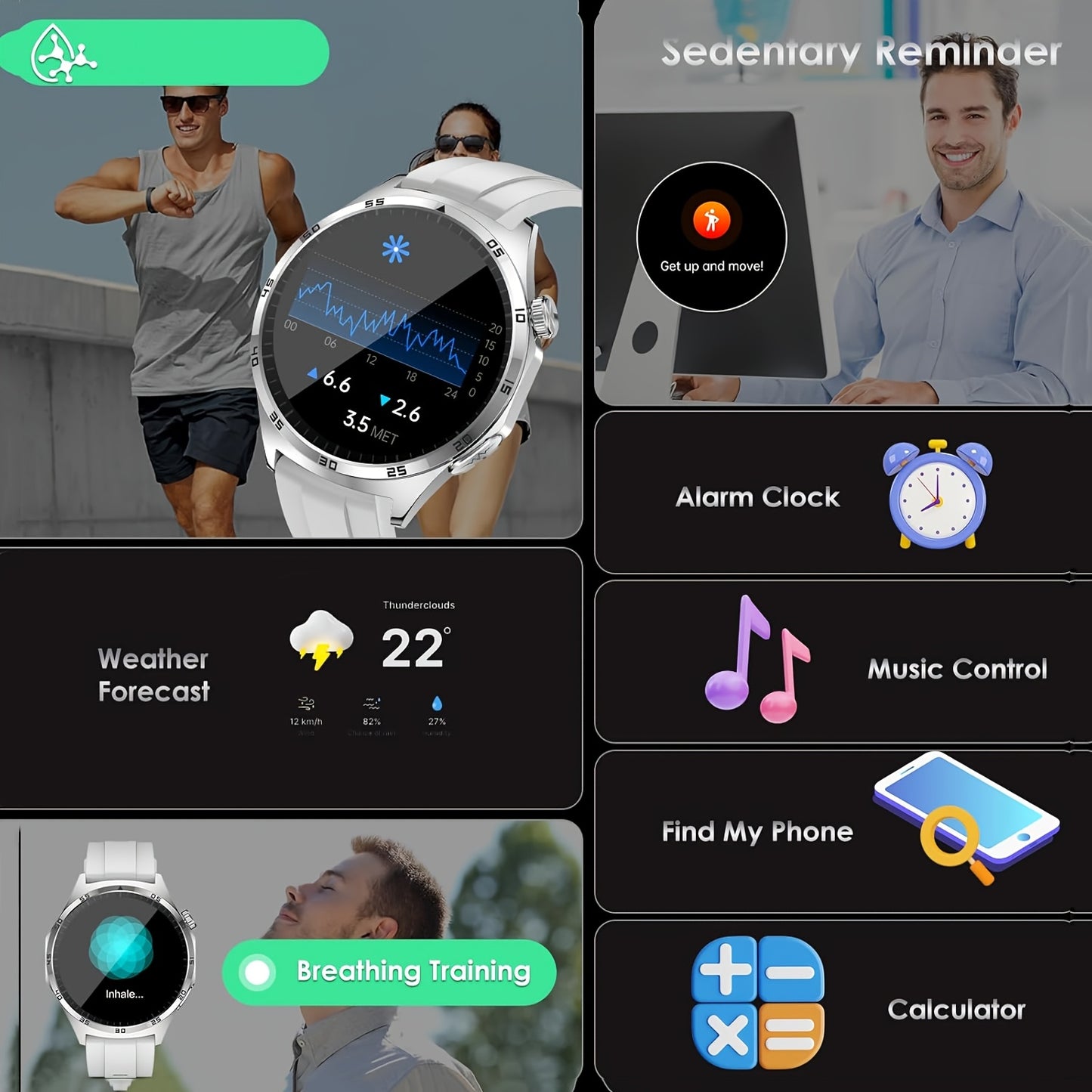 YYKY Smartwatch AMOLED Display Long-Lasting Battery Bluetooth 5.0