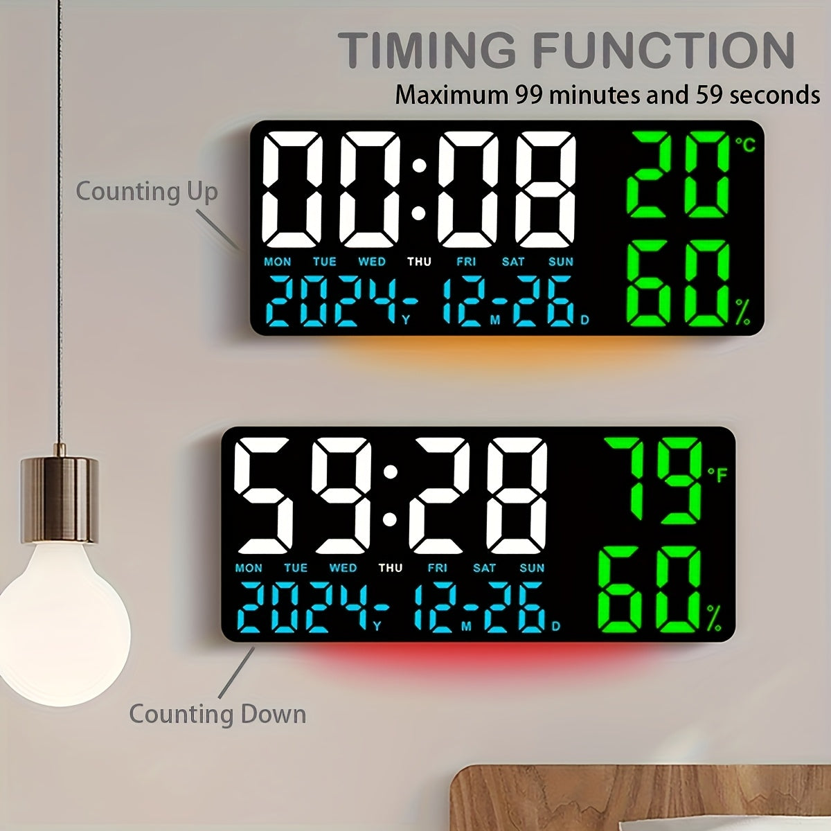 15" Modern Large Screen LED Alarm Clock with Date, Week, Temp, Humidity, Timer, Remote & Adjustable Brightness - Stylish Gift for Dad, Ideal for Seniors, Bedroom, Office, Or Living Room