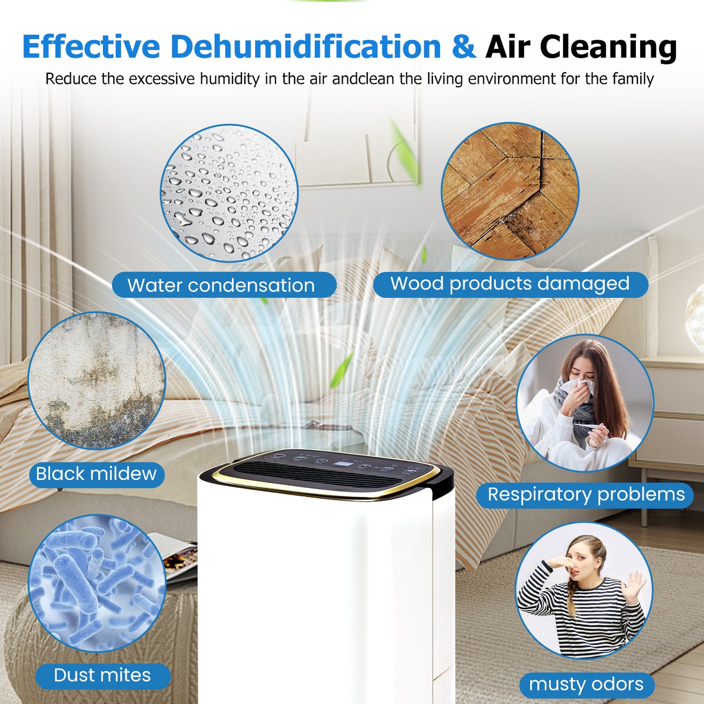 5500 Sq.Ft Energy Star Dehumidifier for Basement with Drain Hose, 50 Pint Portable Dehumidifiers for Home Bedroom Bathroom Large Room, Powerful Moisture Removal and Humidity Control