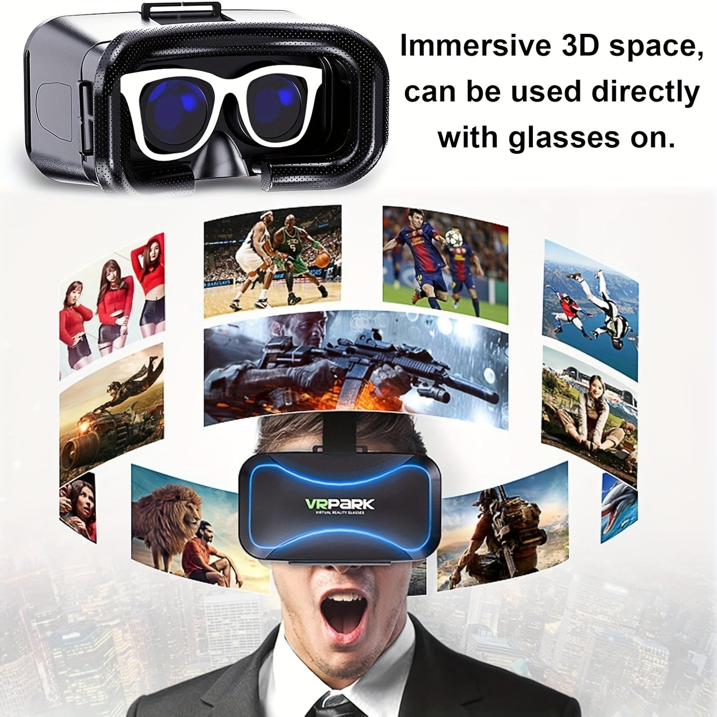 VR Headset All-In-One 3D Immersive Gaming, Lightweight ABS