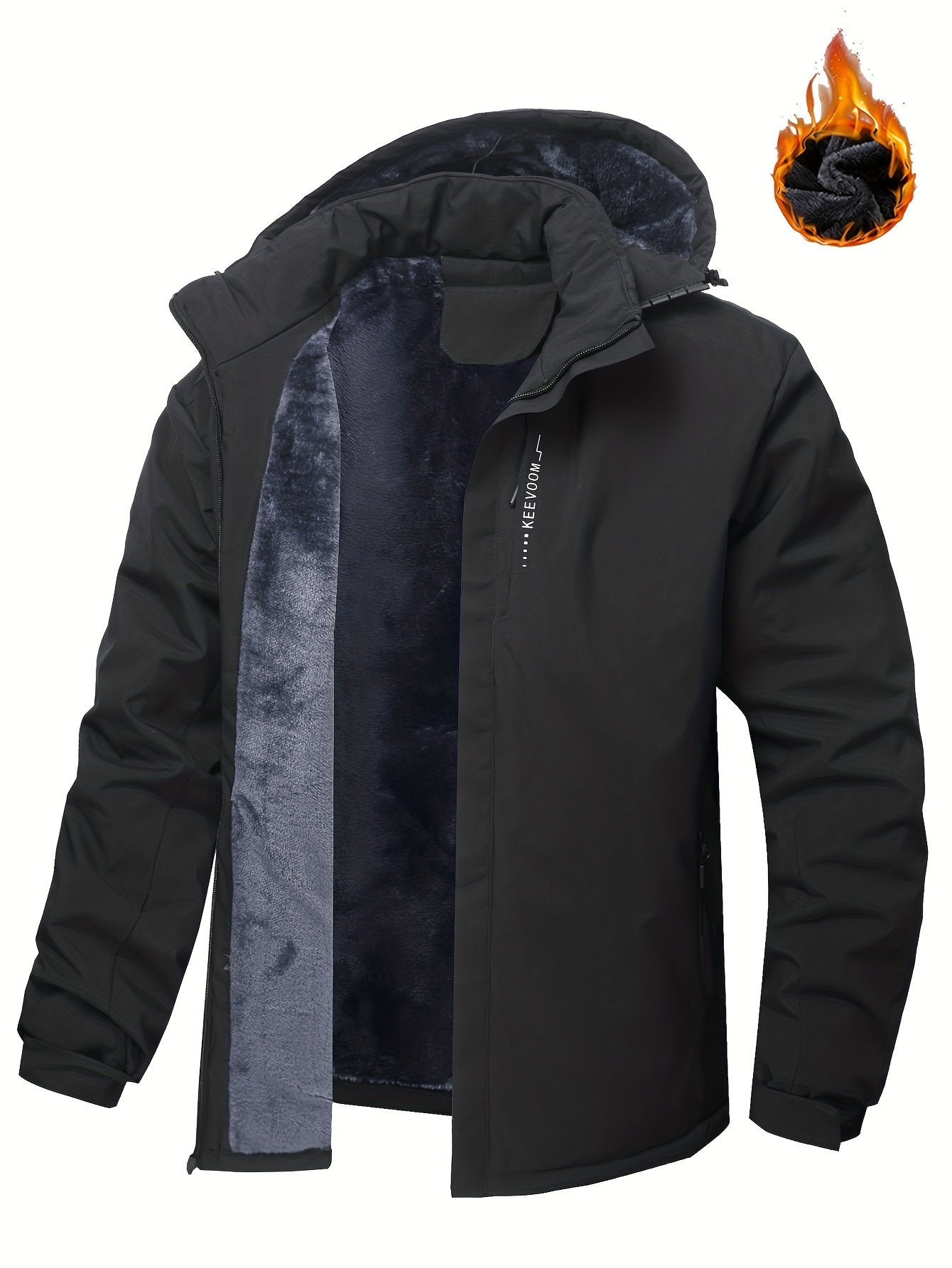 Keevoom Coat Hooded Fleece-Lined Winter Water-Resistant