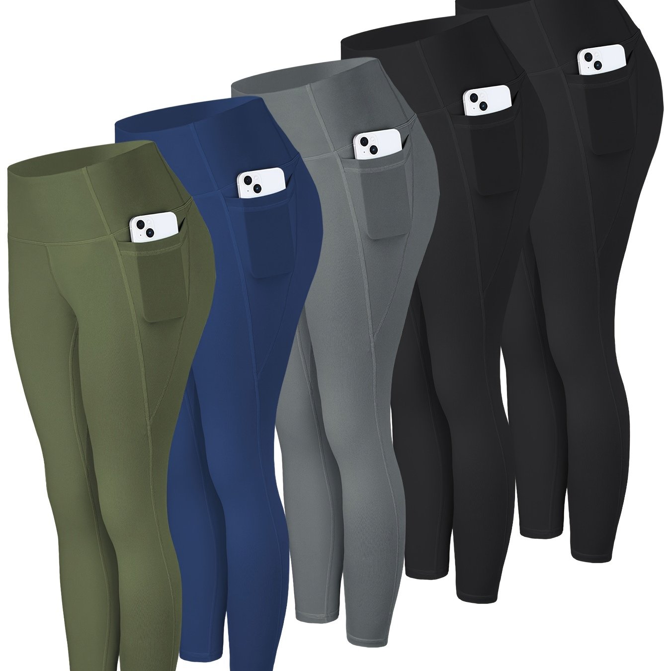 LINOZO Leggings With Pockets, High Waist Cropped Polyester