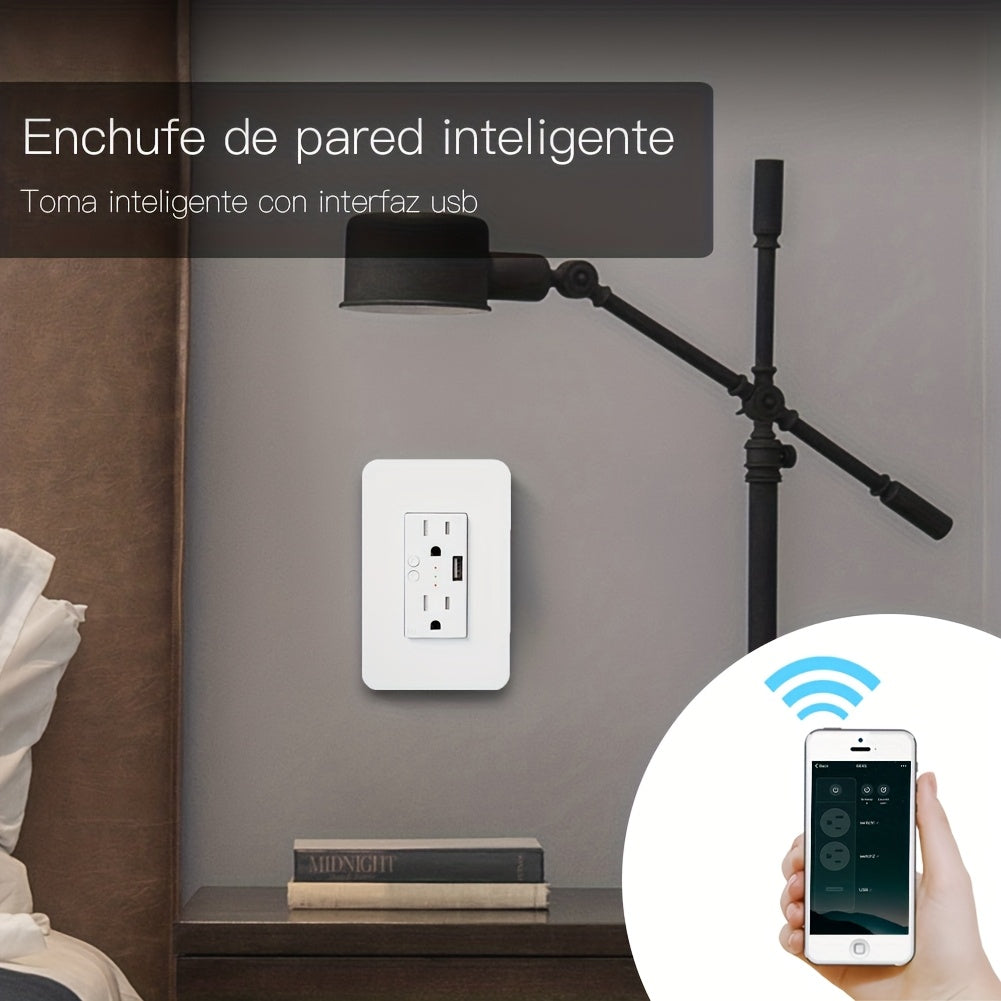 MOES WiFi Enabled Smart Wall Outlet With USB Interface