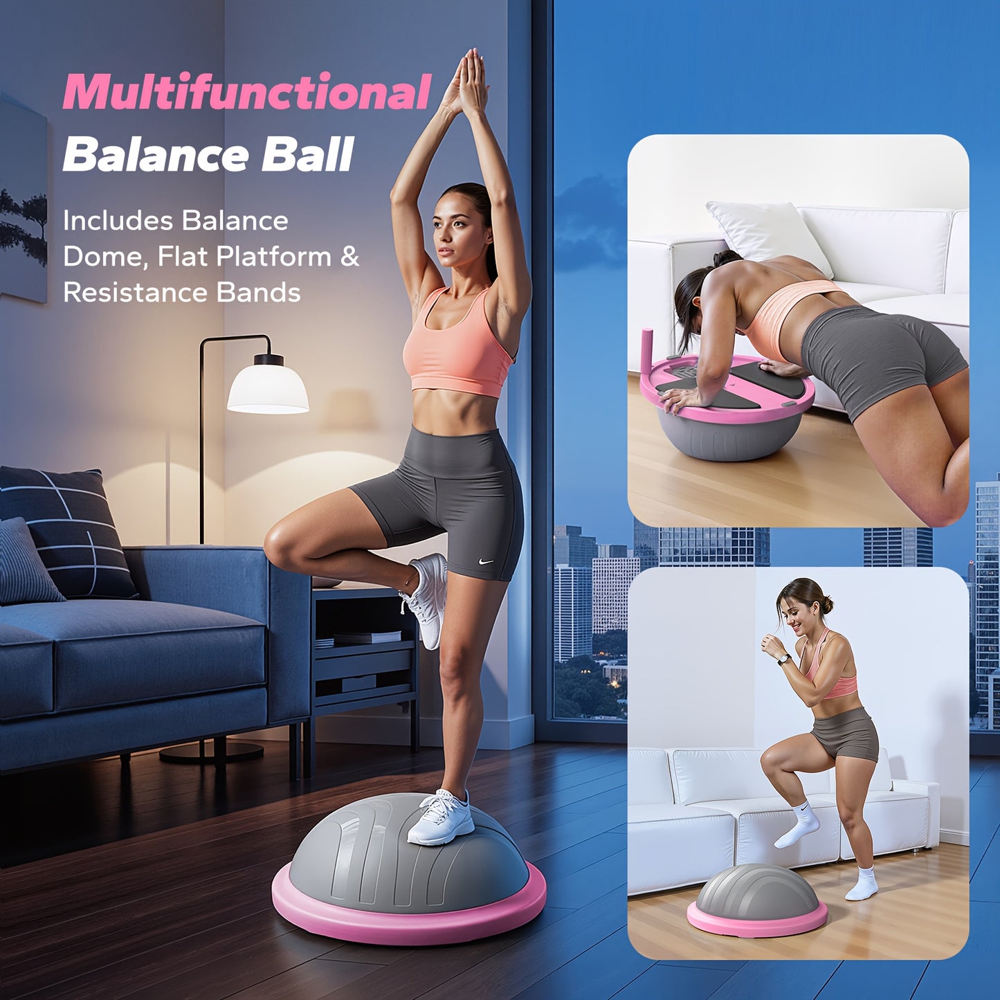 MERACH Bosu Ball, Yoga Balance Ball, Foot Balance Ball Training Pilates, Thickened Yoga ball, Core Fitness Equipment, Balance Trainer, Core Workout, Portable Fitness, Compact Exercise Tool, Sturdy Workout Gear, Nonslip Surfac