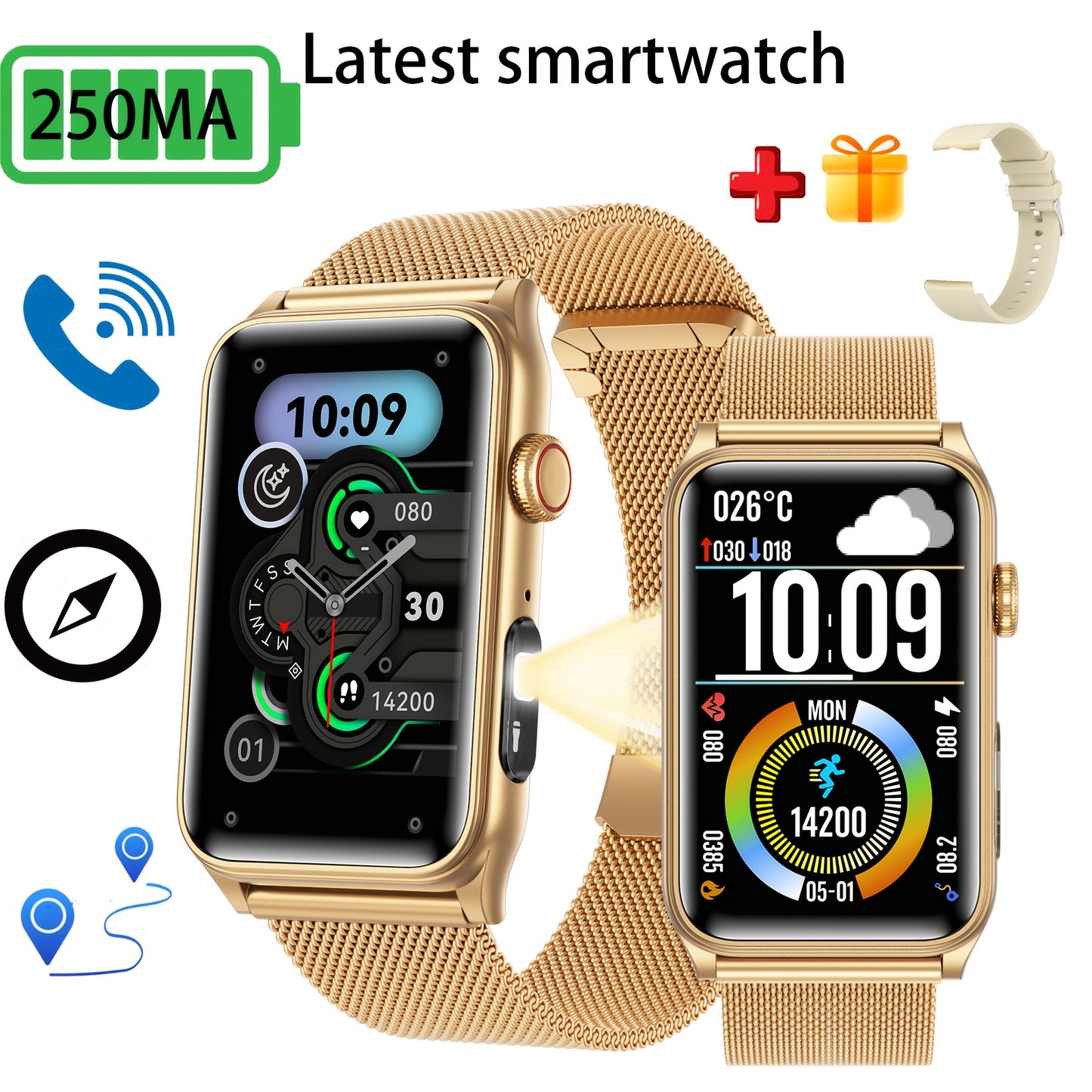 2025 New Smart Watch with 1.8-Inch Large Display, 250mAh Battery, AI Voice Commands, Wireless Calling & SMS Reminders, 100+ Sports Modes, Magnetic Charging