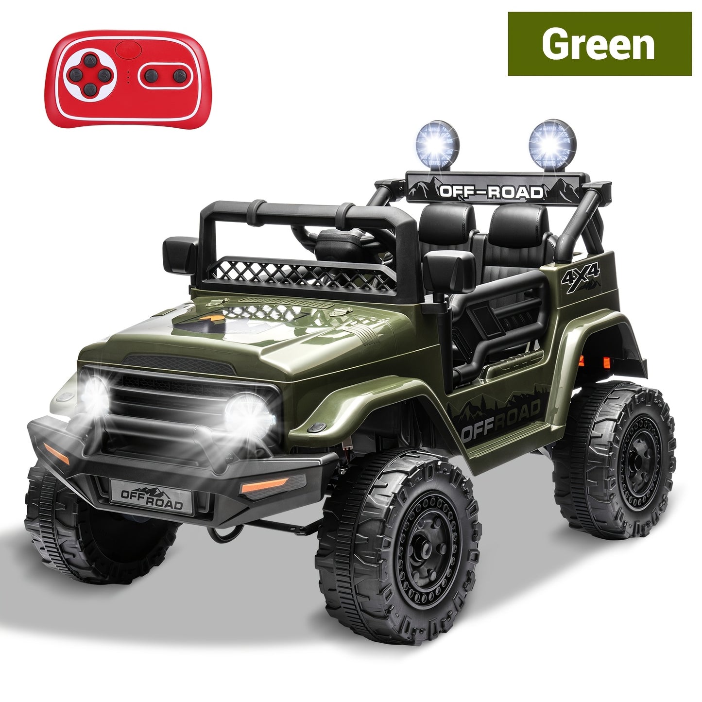 12V Battery Kids Ride On Truck | 4 Wheels Kids' Electric Vehicles Off-Road, Electric Toys Car For Kids With Remote, 3 Speed, Spring Suspension, Led Lights, Music, Christmas Birthday Children Gifts, Colors:, Red, Pink, Army Gr