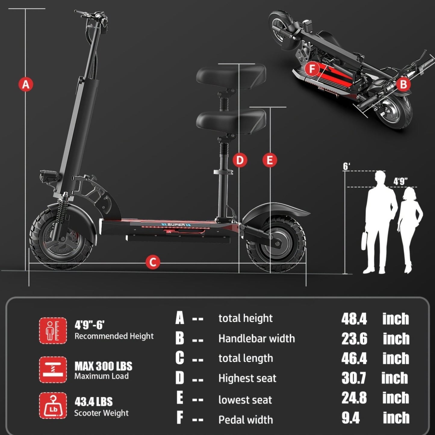 Electric Scooter Foldable 48V 15Ah Battery for Commuting