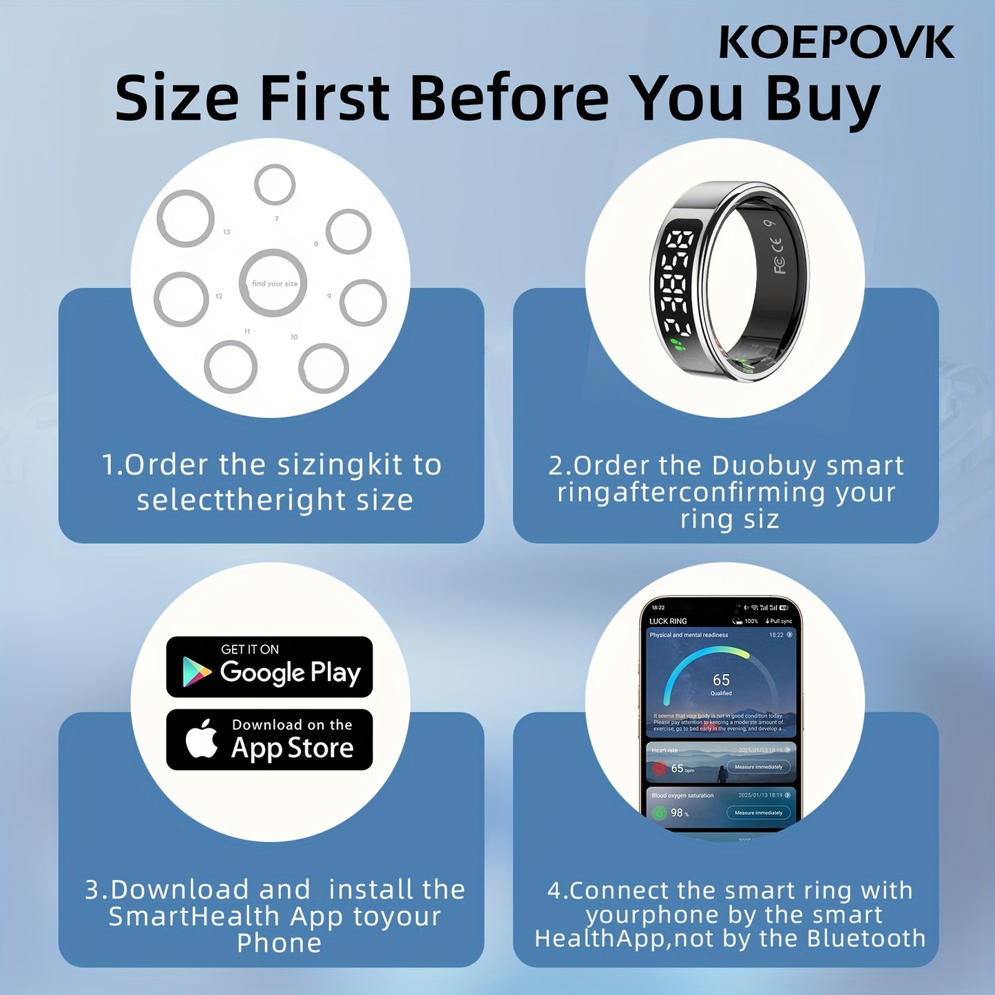 Smart Ring Water-Resistant Fitness Tracker With Sleep Analysis