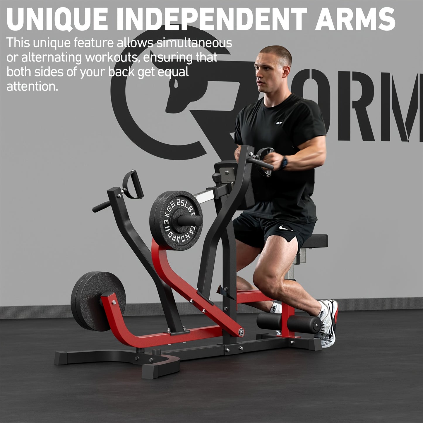 400lb Capacity Seated Row Machine with Adjustable Back & Independent Arms, Multi-Grip Positions, Plate Loaded Design - Home Gym Workout Equipment for Full-Body Strength Training, Sleek Red & Black Finish, Sturdy Construction