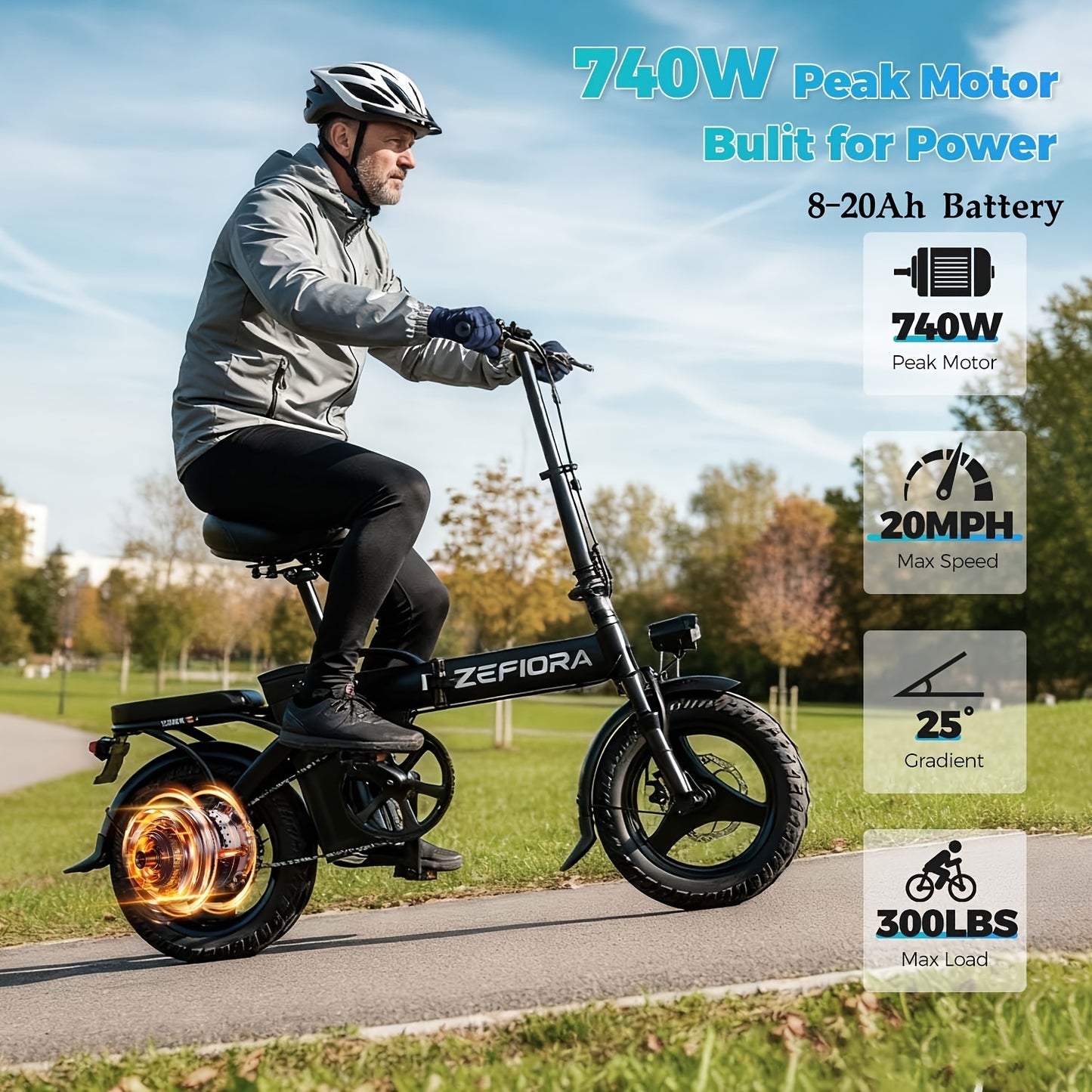 Folding Electric Bicycle 740W Motor, Removable 48V Battery