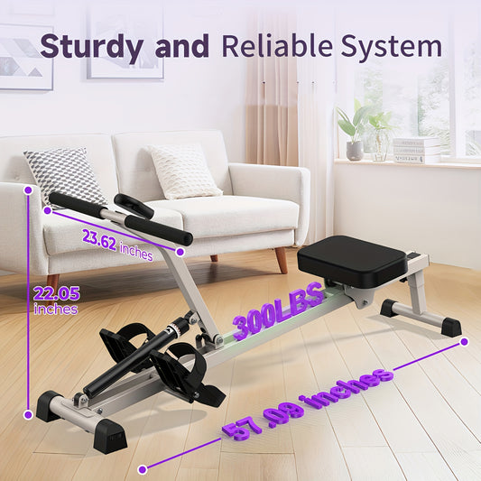 [Foldable Rowing Machine] FEIERDUNSTYO Foldable Hydraulic Rowing Machine for Home - 330LBS Weight Capacity, 12-Level Adjustable Resistance, Compact Space-Saving Design with Silent Operation, Full-Body Workout Equipment for Ca