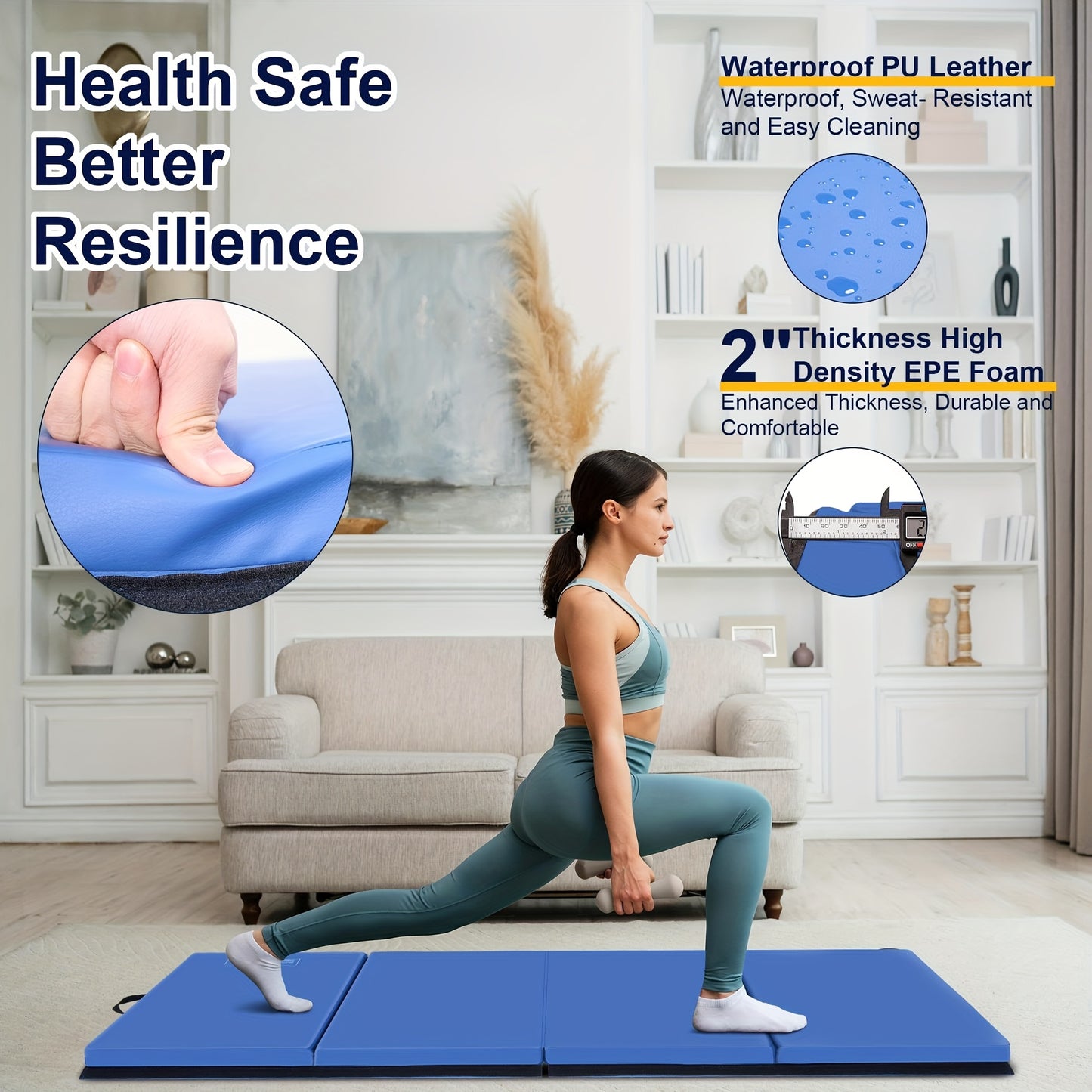 NETAJE Folding Gymnastics Exercise Mat EPE Foam Core