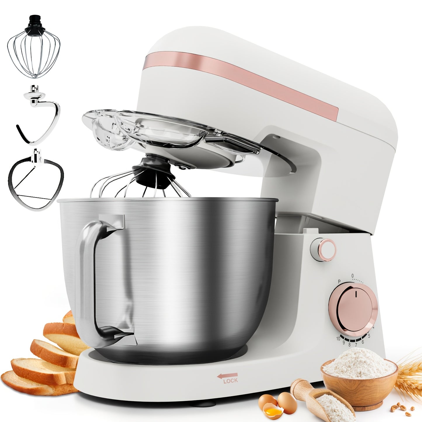 7QT Stand Mixer, 10+P Speeds Powerful Electric Kitchen Mixer With Dough Hook, Beater, Whisk And Splash Guard With Pour Spout, Food Mixer For Baking, Cooking