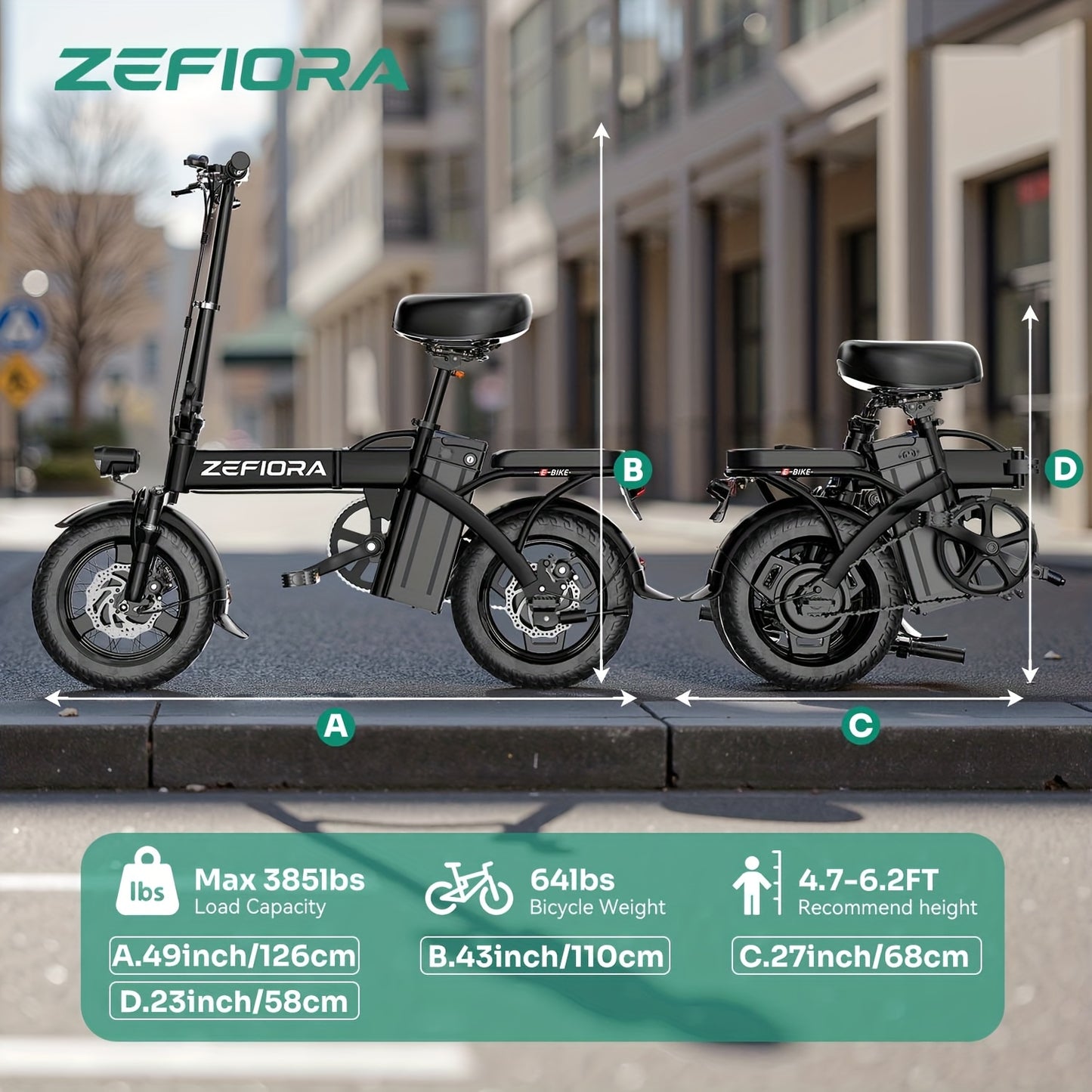 Adult Electric Bicycle, Compact Ebike Featuring a 740W Peak Motor, 48V Detachable Battery, Speeds Up to 25MPH & Ranges Between 10-45 Miles (Pedal Assist Level 1), Front Suspension, Flat-Resistant Tires, Ideal for Both Off-Roa