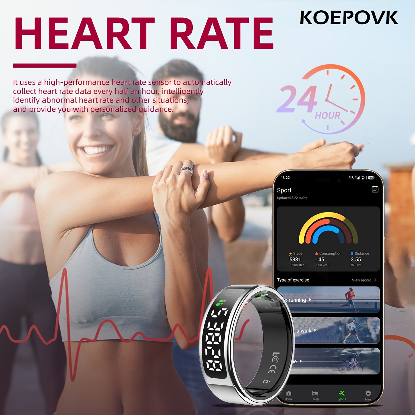 Smart Ring Water-Resistant Fitness Tracker With Sleep Analysis