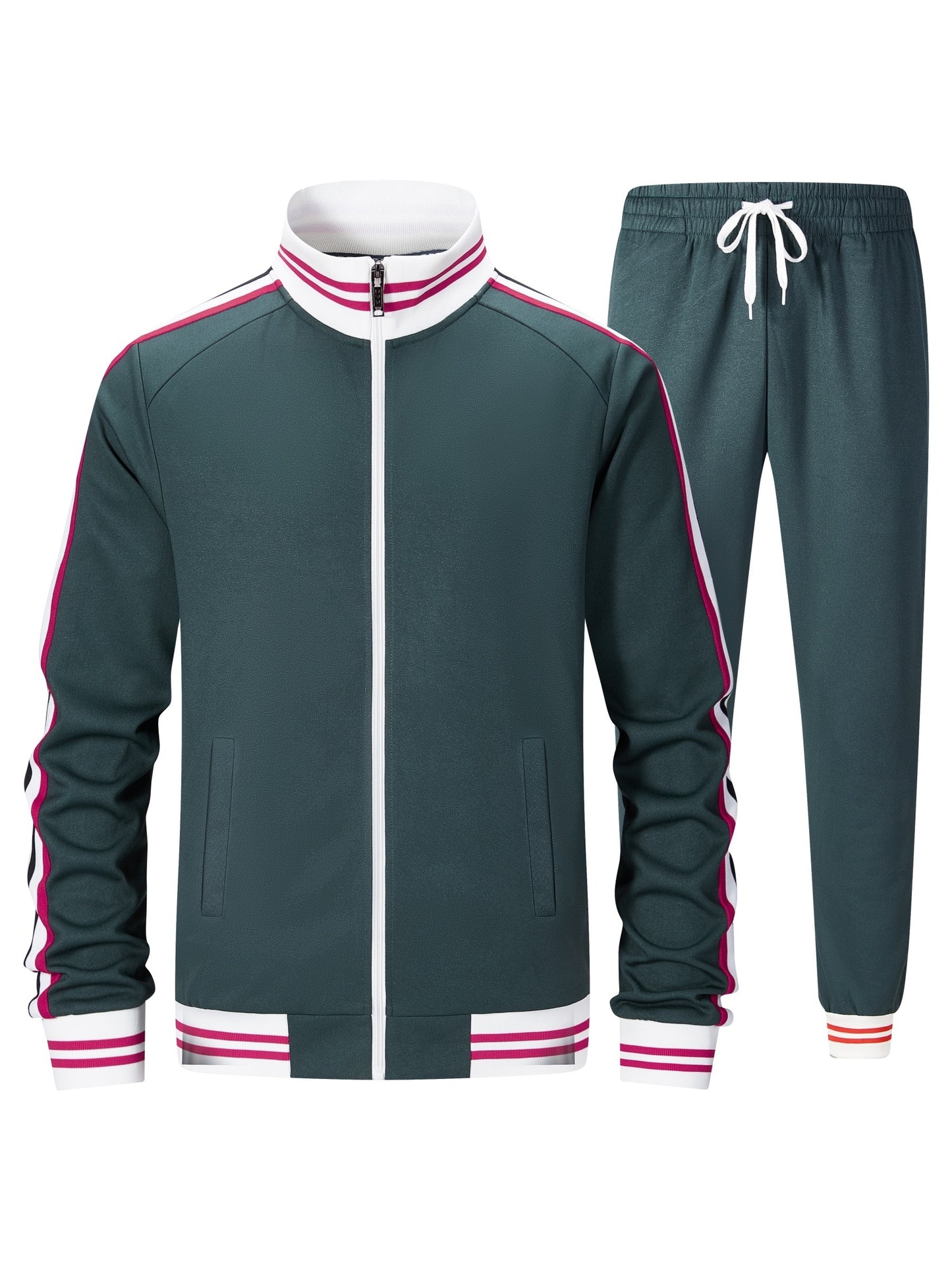 Men's Track Suit Set Polyester Zip Jacket And Pants 2pc