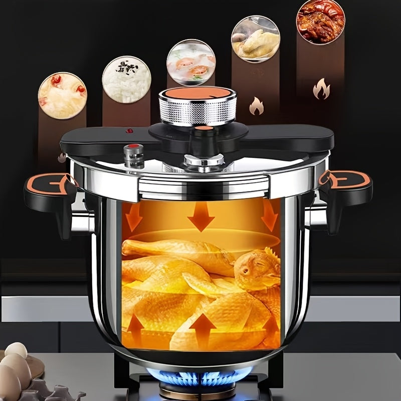 Stainless Steel Pressure Cooker - High-Pressure Fast Cooking with One-Touch Locking Lid, Induction & Gas Stove Compatible, 201 Stainless Steel Construction, Safety Valve & Pressure Gauge, Lightweight & Durable for Indoor/Outd