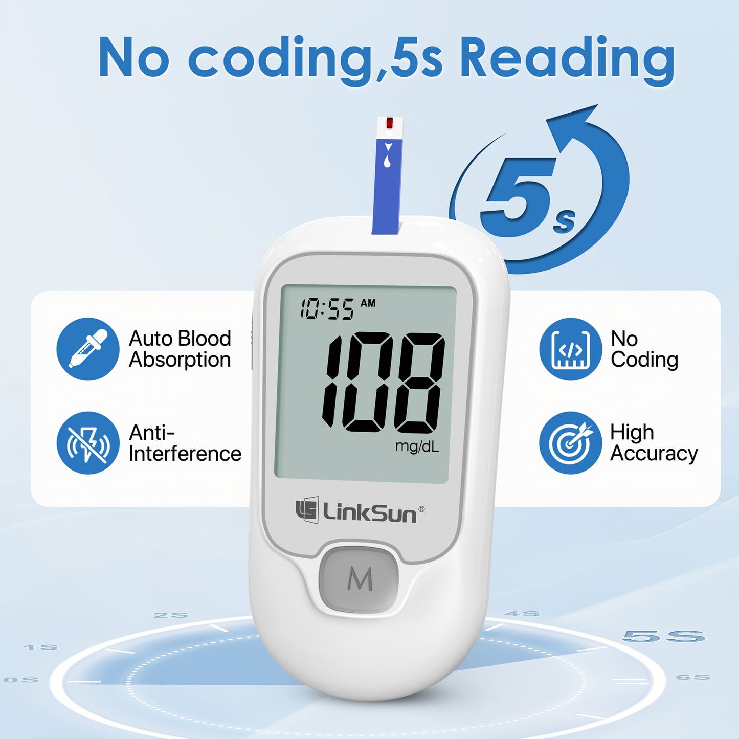 LINKSUN Blood Glucose Monitor Kit With 100 Strips And Lancets